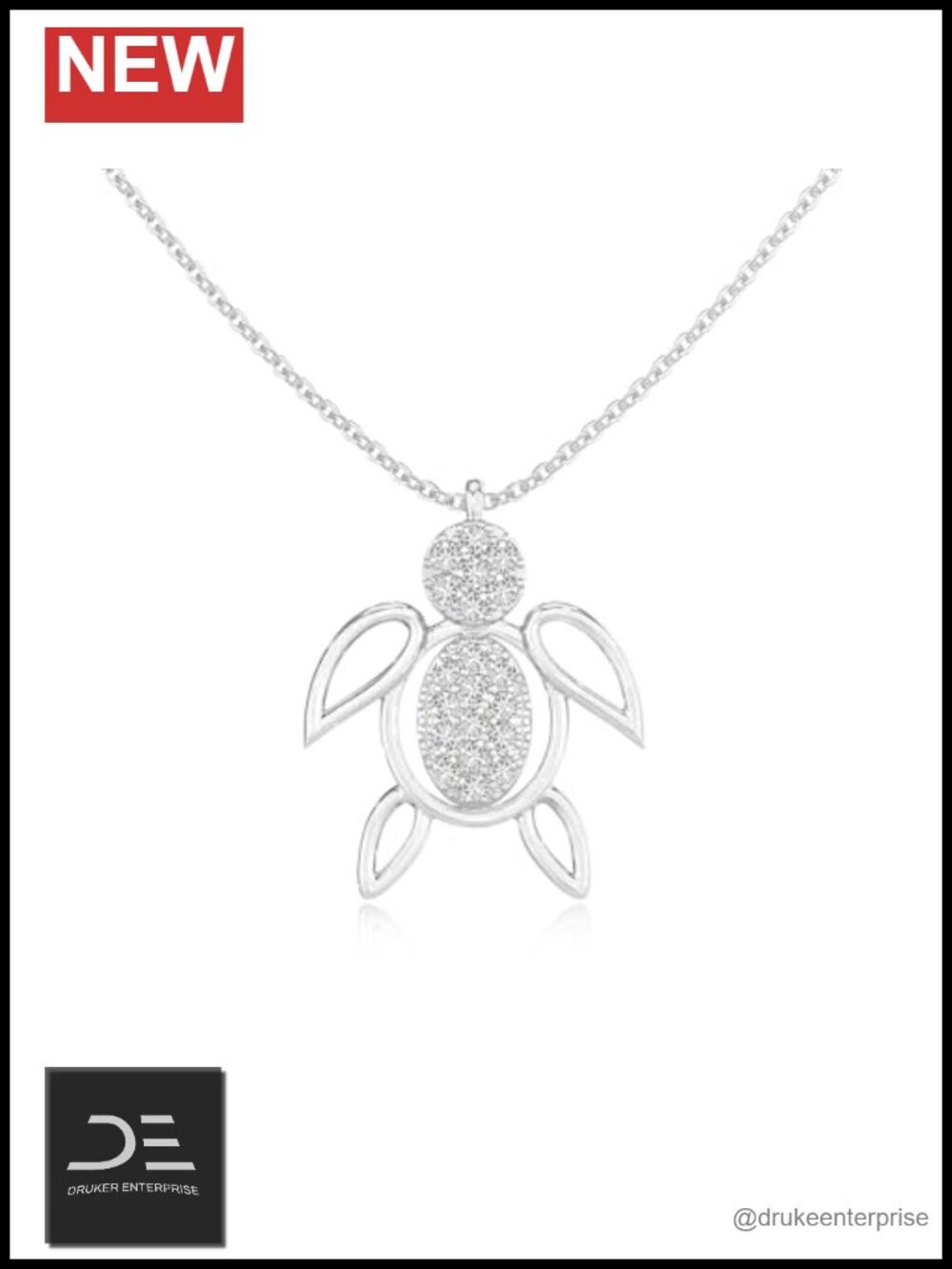18K Yellow Gold Vermeil Turtle Pendant Necklace 925 Silver Moissanite 18in